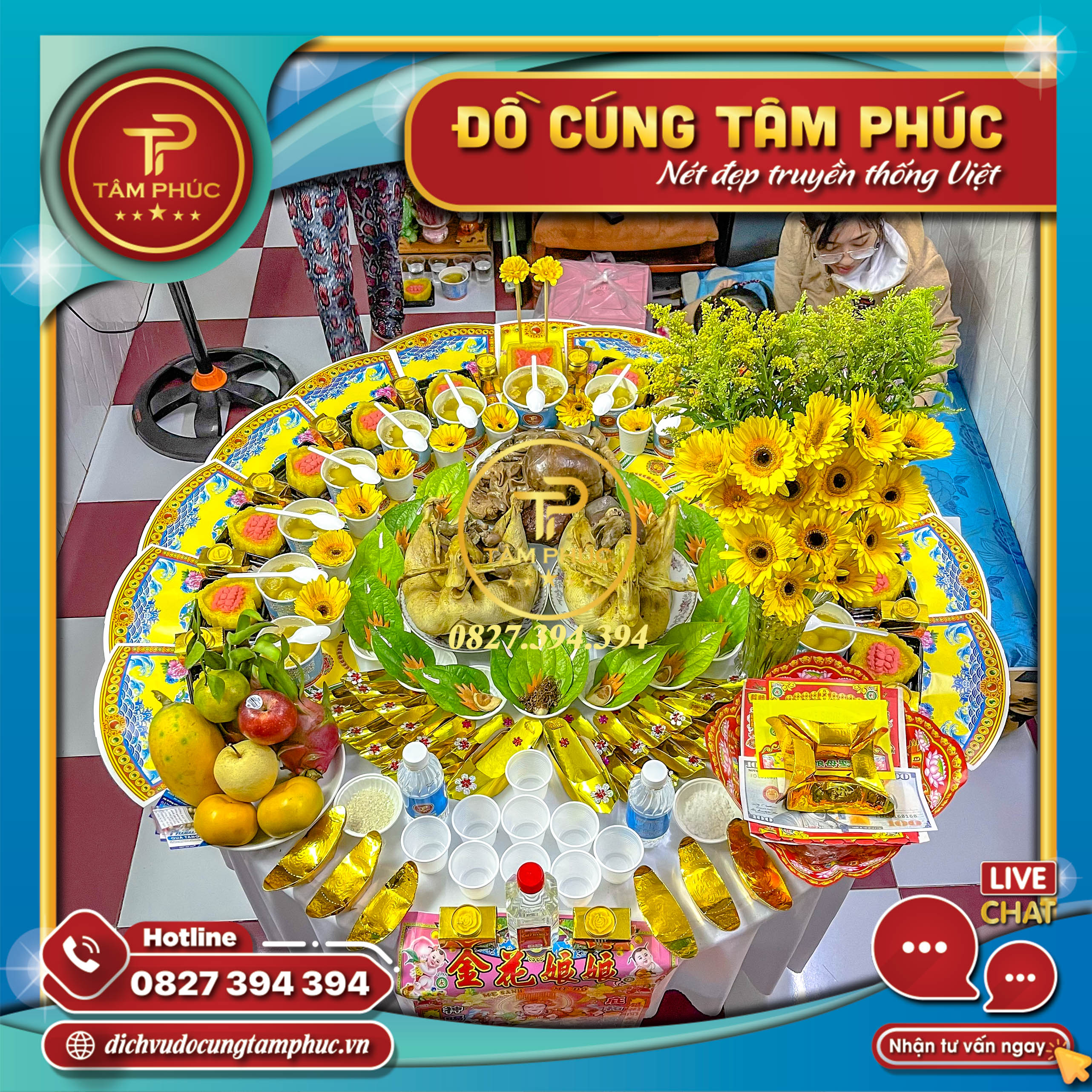 Mâm Cúng Đốt cho bé Trai và bé Gái Tone màu vàng.